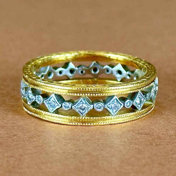 Cathy Waterman Jewelry - Cathy Waterman | 22K Gold & Platinum Diamond Geometric Band | Size 7